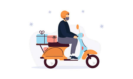 Courier delivers gifts during quarantine illustrationのイラスト素材