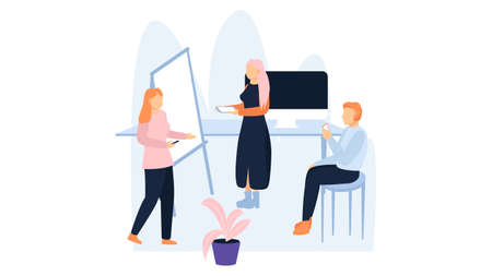 Man and women in the office work near the desk. Office work Illustrationのイラスト素材