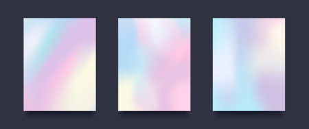 Holographic Abstract Gradient Background. Set of Patterns on black background. Vector illustrationのイラスト素材