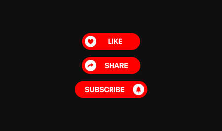 Red social media elements. Like button. Share button. Subscribe button. Notification icon. Vector illustrationのイラスト素材