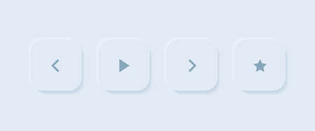 Set of buttons in Neumorphism style. Play, Favorites, volume controls, forward and back buttons. Vector illustrationのイラスト素材