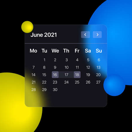 Glassmorhism Calendar Template. UI, UX, GUI layout for mobile and web application. Glassmorphism concept design. Vector illustrationのイラスト素材