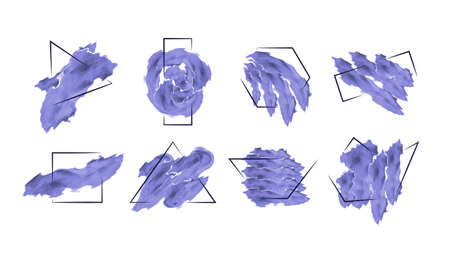 Violet abstract brush strokes set with geometric frames. Vector illustrationのイラスト素材