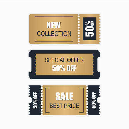 Discount 50 percent collection of labels and tags. Shopping Bag Sale banners. Vector illustrationのイラスト素材