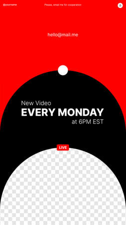 Vertical Banner for Live Video Channel. Social Media Template with date and time. Red and Black Cover for Video Service. Put Your Content under Background. Vector illustrationのイラスト素材