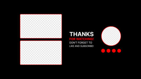 Video Service packshot Template. Thanks for Watching. Like, Subscribe, Get notified buttons. Vector wireframe. Vector illustrationのイラスト素材
