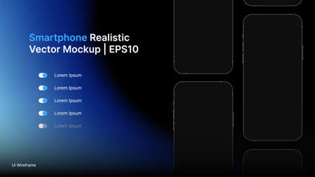 Smartphone Realistic Vector Mockup. Set of Mobile Phones on Dark Background. Template for Tech Presentation. Vector illustrationのイラスト素材