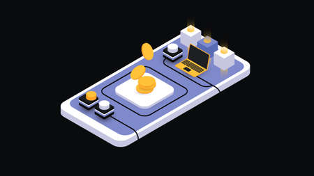 Digital Money Illustration. Isometric Blockchain. Vector illustrationのイラスト素材