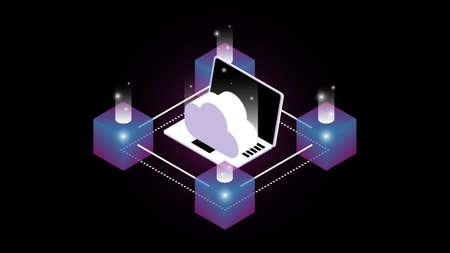 Isometric Blockchain. Gradient Cloud Technology Flowchart. Vector illustrationのイラスト素材
