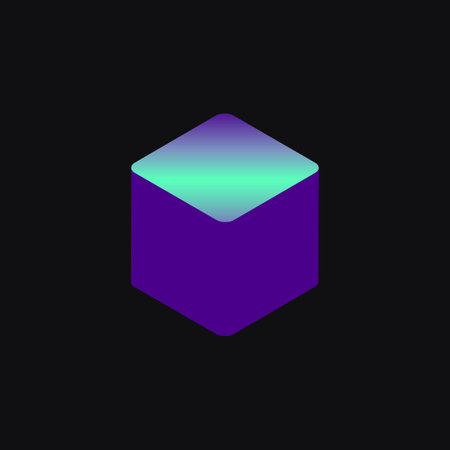 Violet 3D Cube on Black Background. Modern Gradient Isolated Element. Vector illustrationのイラスト素材