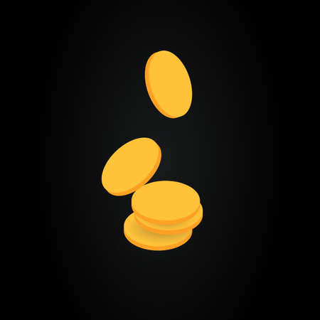 Stack of Graphic Gold Coins. Isolated Dropping Cents on Black Background. Vector illustrationのイラスト素材