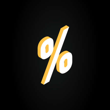 Isolated Percentage Icon. Yellow and White 3D Element. Percent sign. Vector illustrationのイラスト素材
