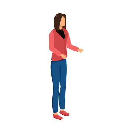 Woman in Casual Clothing Standing. Full Length Person Illustration. Isolated Human Design Element. Vector illustrationのイラスト素材