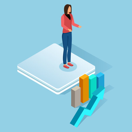 Woman Performing A Financial Report on Podium. Vector illustrationのイラスト素材
