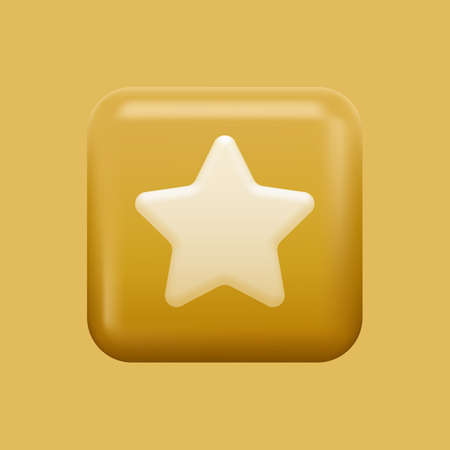 Yellow Star Square Icon. 3D app button. Vector illustration