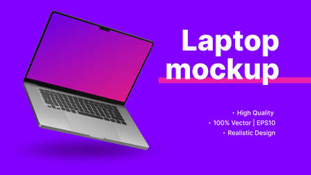 Purple Banner Template with Realistic Laptop Mockup. Vector illustrationのイラスト素材