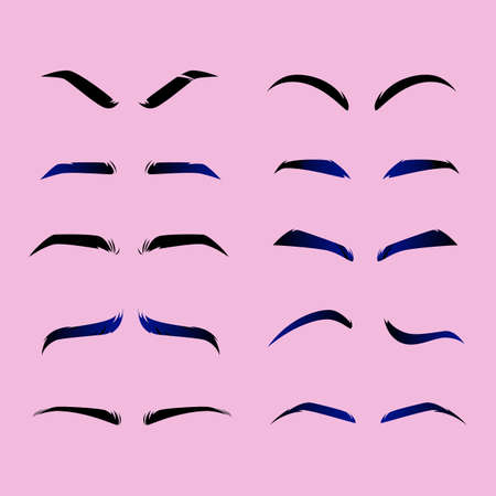 Set of Graphic Eyebrow shapes. Classic Types of eyebrows on pink background. Vector illustrationのイラスト素材