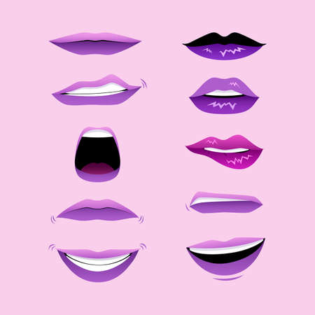 Set of mouths Expressions. Different lips forms. Vector illustrationのイラスト素材