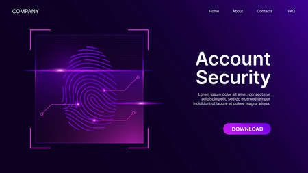 Account Security Website Banner. Data Network Protection Concept with Fingerprint Element. Vector illustrationのイラスト素材