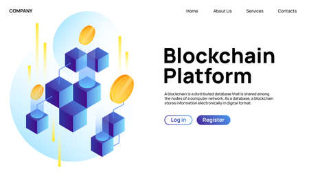 Blockchain Platform. Creative Landing Website Page. Vector illustrationのイラスト素材
