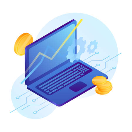 Business Illustration. Fintech Technology Laptop Illustration. Vectorのイラスト素材