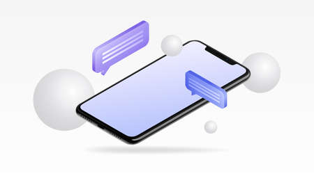 White Smartphone Mockup with Speech Bubbles. Vector illustrationのイラスト素材