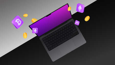 Laptop Top View. Cryptocurrency Mockup. Vector illustration