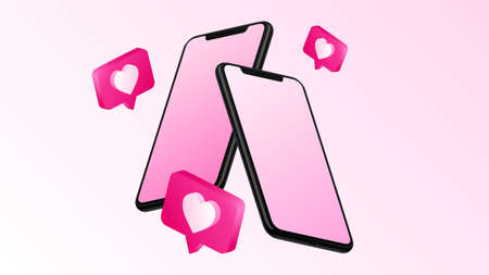 Likes and Two Smartphones. Screen Mockup. . Vector illustration
