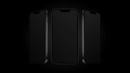 Dark Smartphone Template from Different Angles with Editable Screen. Black Mockup. Vector illustrationのイラスト素材