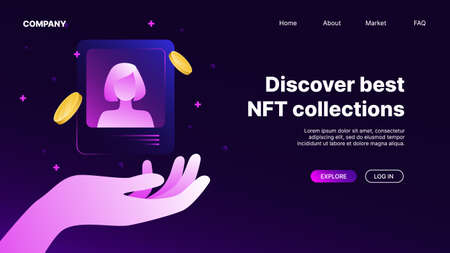 NFT Collections. Marketplace Web Page Template. Vector illustrationのイラスト素材
