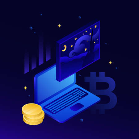 Cryptocurrency and NFT Illustration. Online Shopping, Digital Art Selling. Vector illustrationのイラスト素材