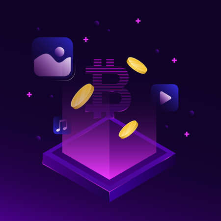 Cryptocurrency and NFT. Digital Art Illustration. Vector illustrationのイラスト素材