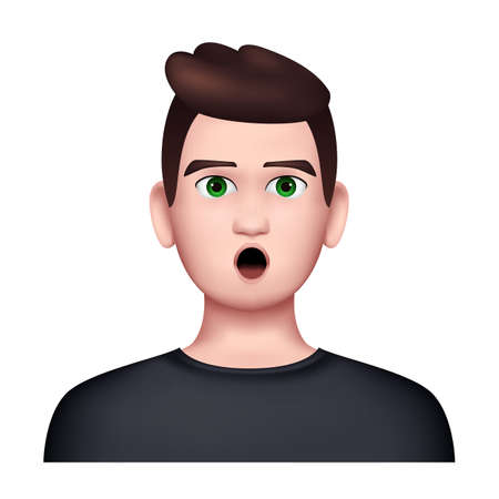 Graphic 3D Avatar. Male Face with Emotional Expression. Vector illustrationのイラスト素材