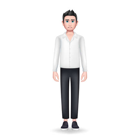 3D Graphic Man in White Shirt. Full length emotional character. Vector illustrationのイラスト素材