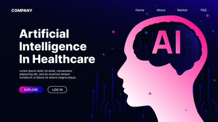 Artificial Intelligence in Healthcare. Dark Landing Page Template. Vector illustrationのイラスト素材