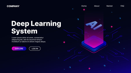 Deep Learning System Banner. Landing page for Website, Gradient Theme. Vector illustrationのイラスト素材