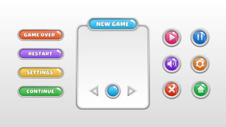 Game Menu Template. Restart, Settings, Continue Gaming Interface. Vector illustrationのイラスト素材