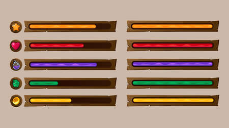 Video Game Progress Bar Set. Gaming experience infographic. Life level charts. Vector illustrationのイラスト素材