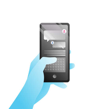 Hand Holds Smartphone. Texting Message Illustration. Vector illustrationのイラスト素材