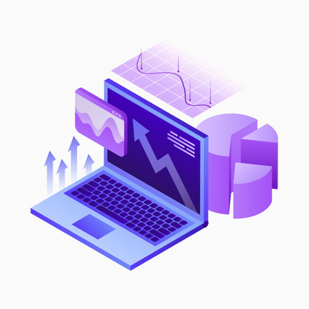 Online Data Analytics Illustration. Data Analyse. Statistics on Laptop Screen. White Template. Vector illustrationのイラスト素材