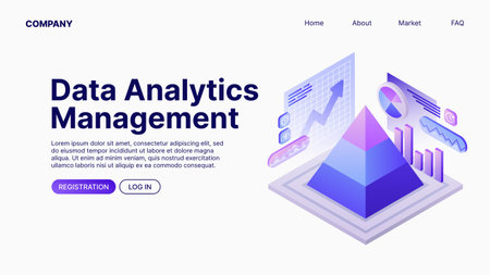 Data Analytics Management. Data Analyse. Landing Page Template. Vector illustrationのイラスト素材