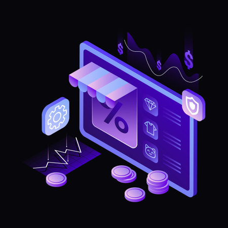 E-commerce Project Illustration. Online Shopping. Sales. Black Template. Vector illustrationのイラスト素材