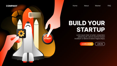 Build Startup Online. Website Landing Page Template. Vector illustration