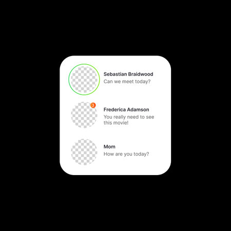 Incoming Messages Banner Illustration. Social Media UI Concept on Black Background. List of Three...