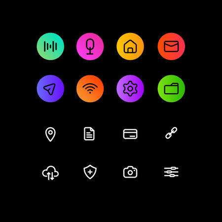 Huge Set of Social Media Icons. User Interface Buttons in Minimalistic Colorful Design on Black...