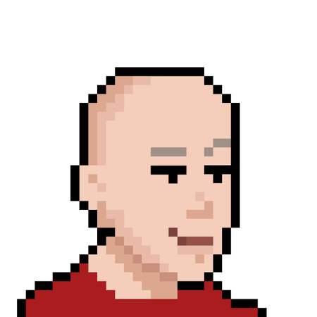 Monk with bald head in pixel style NFT Concept. Vector illustration