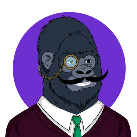 Gorilla with a monocle in a suit NFT concept. Vector illustrationのイラスト素材