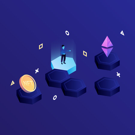 P2E Crypto Games Illustration. Make money playing crypto games. Vector illustrationのイラスト素材
