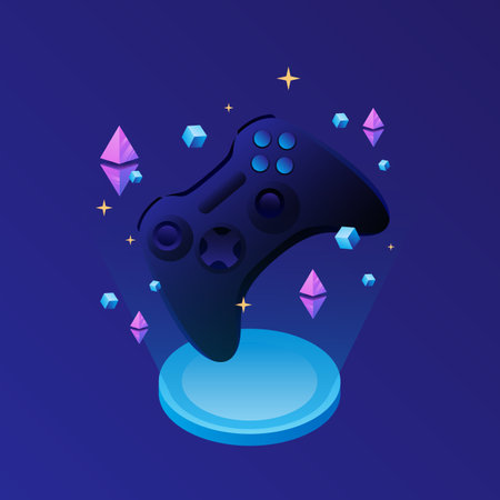 Joystick, game controller digital asset. P2E Crypto Games Illustration. Crypto games championship....