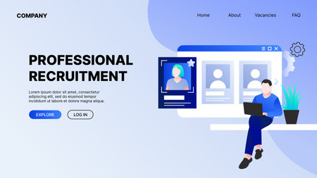 Recruitment Illustration Landing Page Concept. Recruiter hiring new employees. Vector illustrationのイラスト素材